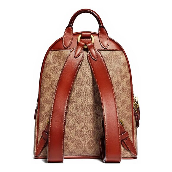 Coach Womens Carrie Signature Canvas Backpack Bag Handbag Zip Beige Red 23 NEW